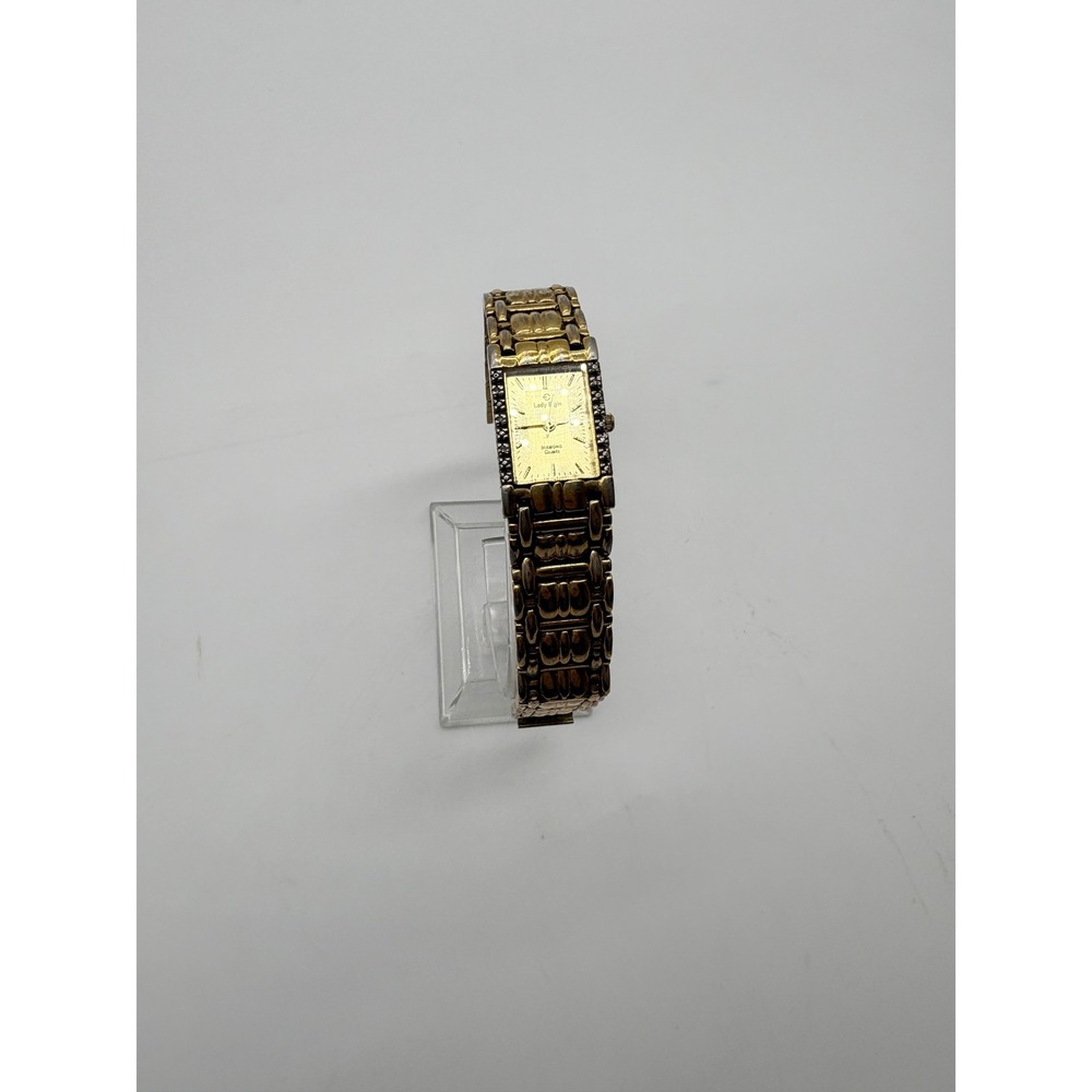 Lady Elgin Diamond Quartz Watch Gold Tone Rectangle Dial EV270-017 Vintage Mens